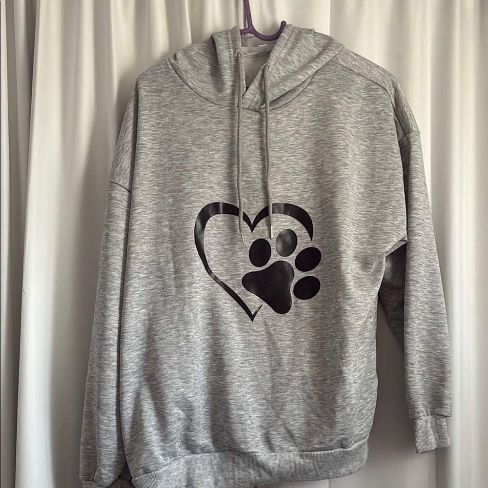 Gray Hoodie with Heart and Paw Print